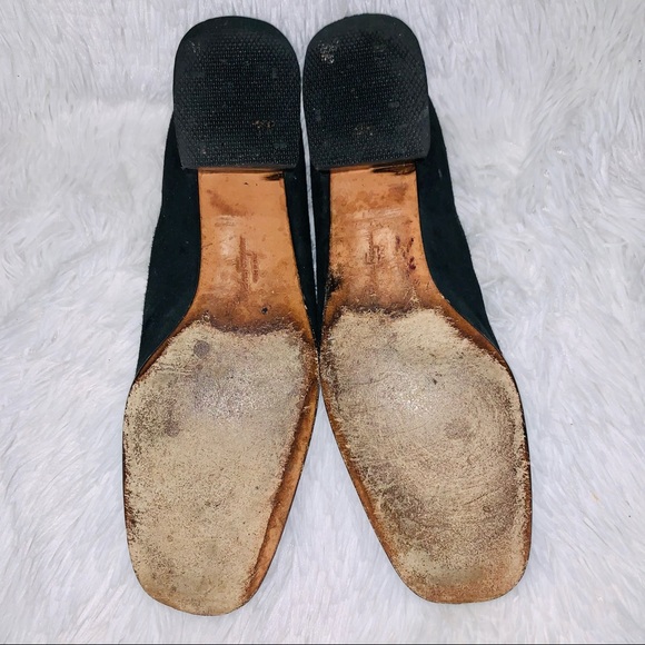 Ferragamo 8.5 AA Narrow Black Suede Low Block Heels Mary Jane Pumps - Picture 7 of 9